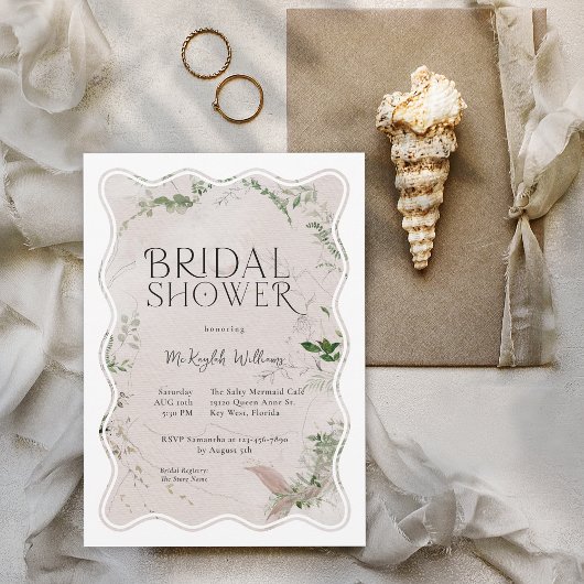 波状モダン縁どブライダルシャワー 招待状