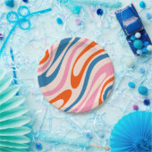 波状ループレトロモダン抽象芸術パターン青ピンク ペーパープレート (パーティー)