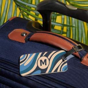 波状ループレトロ抽象芸術パターンイニシャル青 ラゲッジタグ