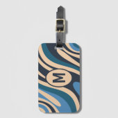 波状ループレトロ抽象芸術パターンイニシャル青 ラゲッジタグ (正面縦)