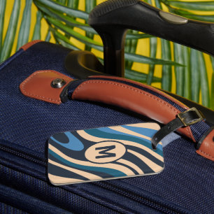 波状ループレトロ抽象芸術パターンイニシャル青 ラゲッジタグ