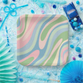 波状ループレトロ抽象芸術パターンパステルブルーピンク ペーパープレート (パーティー)