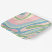 波状ループレトロ抽象芸術パターンパステルブルーピンク ペーパープレート (傾斜あり)