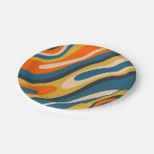 波状ループレトロ抽象芸術パターンブルーオレンジ ペーパープレート (アングル)