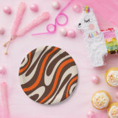 波状ループレトロ抽象芸術パターン茶色とオレンジ ペーパープレート (パーティー)