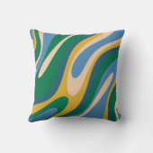 波状ループレトロ抽象芸術パターン青(緑) クッション (裏面)