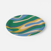 波状ループレトロ抽象芸術パターン青(緑) ペーパープレート (アングル)