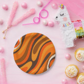 波状ループレトロ抽象芸術1970sブラウンとオレンジ ペーパープレート (パーティー)