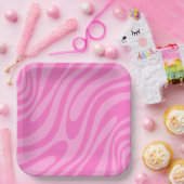 波状ループレトロ抽象芸術Y2Kピンクパターン ペーパープレート (パーティー)