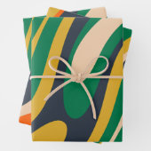 波状ループレトロ数々の抽象芸術 – 色パターン ラッピングペーパーシート (インサイチュ)