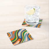 波状ループレトロ数々の – カラー抽象芸術パターン スクエアペーパーコースター (インサイチュ)