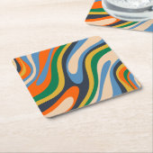 波状ループレトロ数々の – カラー抽象芸術パターン スクエアペーパーコースター (アングル)