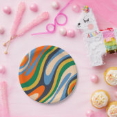 波状ループレトロ数々の – カラー抽象芸術パターン ペーパープレート (パーティー)