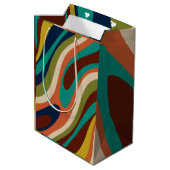 波状ループ数々の – カラーレトロ抽象芸術パターン ミディアムペーパーバッグ (裏面アングル)