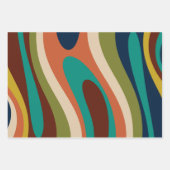 波状ループ数々の – カラーレトロ抽象芸術パターン ラッピングペーパーシート (正面3)