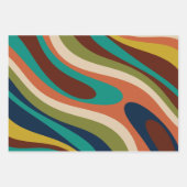 波状ループ数々の – カラーレトロ抽象芸術パターン ラッピングペーパーシート (正面2)