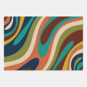 波状ループ数々の – カラーレトロ抽象芸術パターン ラッピングペーパーシート (正面)