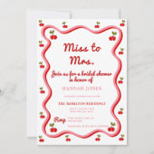 波状レトロさくらんぼバレンタインブライダルシャワー 招待状 (正面)