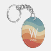 波状レトロストライプのモノグラムパーソナル キーホルダー (正面左)