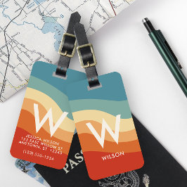 波状レトロストライプのモノグラムパーソナル ラゲッジタグ