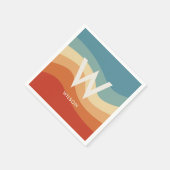 波状レトロストライプのモノグラム個人パーティー スタンダードカクテルナプキン (角)