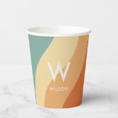 波状レトロストライプのモノグラム個人パーティー 紙コップ (左)