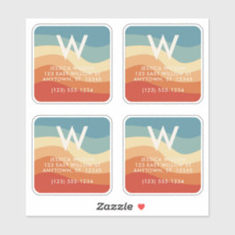 波状レトロストライプのモノグラム個人連絡 シール