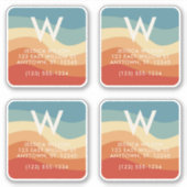 波状レトロストライプのモノグラム個人連絡 シール (正面)