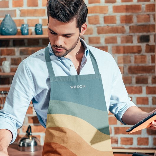 波状レトロストライプモノグラム エプロン