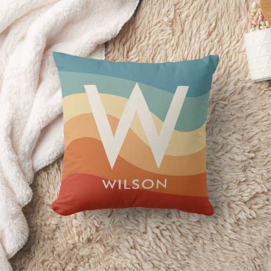 波状レトロストライプモノグラム クッション (ブランケット)