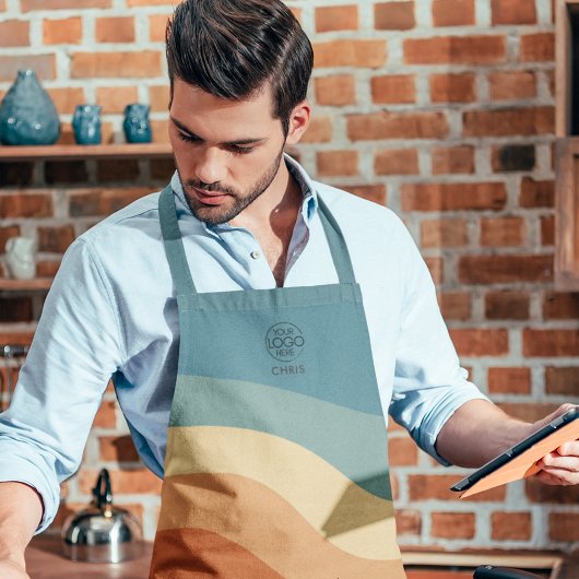 波状レトロストライプロゴ エプロン