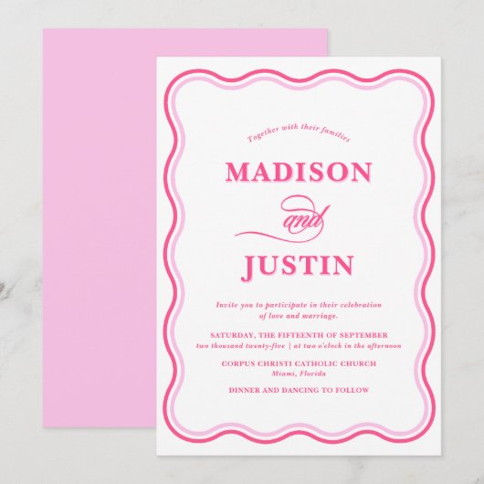 波状レトロピ結婚ンク 招待状 (正面/裏面)