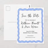 波状レトロGroovy日付の水色を保存 ポストカード (正面/裏面)