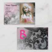 波状一文字写真テンプレートピンク白黒 名刺 (正面/裏面)