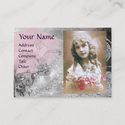 波状一文字写真テンプレートピンク白黒 名刺 (正面)