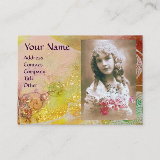 波状一文字写真テンプレートピンク黄褐色 名刺 (正面)