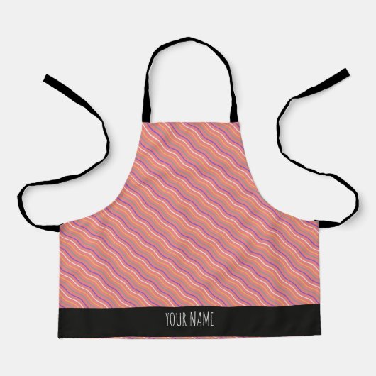 波状垂直ピーチイエローブルーミニマルパターン エプロン (正面)