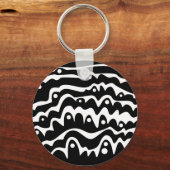 波状抽象芸術白黒 キーホルダー (正面)