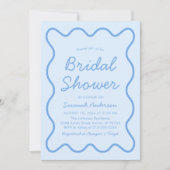 波状曲モダン曲はっきりした角ブルーブライダルシャワー 招待状 (正面)