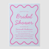 波状曲モダン曲レトロピンクブルーブライダルシャワー ベラム紙招待状 (正面)