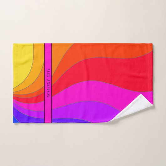 波状曲線のレトロはっきりしたと名前カラフル付き ハンドタオル (ハンドタオル)