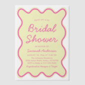 波状曲線はっきりしたピンクと黄色のブライダルシャワー ベラム紙招待状 (正面)