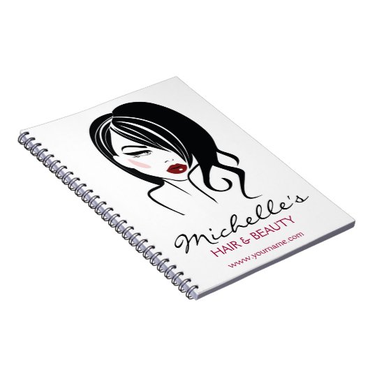 波状毛の化粧アイコンを持つ美しい女の子 ノートブック (右側)