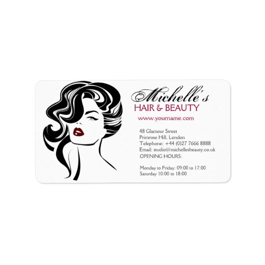 波状毛の化粧アイコンを持つ美しい女の子 ラベル (正面)