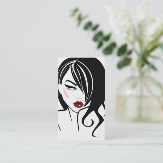 波状毛の化粧アイコンを持つ美しい女の子 名刺 (スタンド正面)