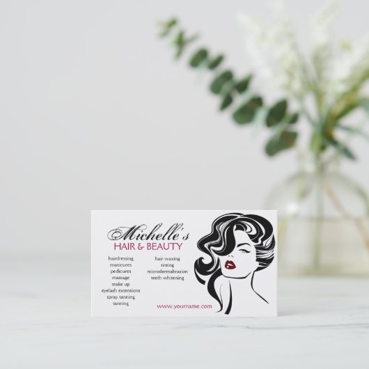 波状毛の化粧アイコンを持つ美しい女の子 名刺 (スタンド正面)