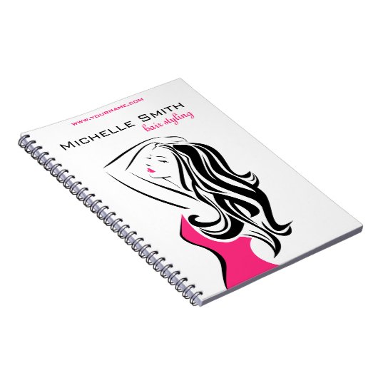 波状毛のHairstylingのブランディングの美しい女の子 ノートブック (右側)