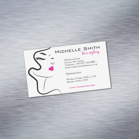 波状毛のHairstylingのブランディングアイコンを持つ女の子 マグネット名刺 (インサイチュ)