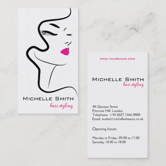 波状毛のHairstylingのブランディングアイコンを持つ女の子 名刺 (正面/裏面)