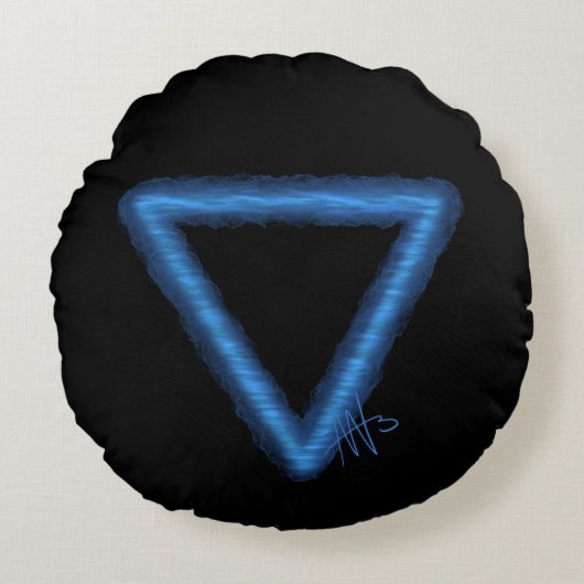 波状水要素の錬金術シンボル ラウンドクッション (正面)